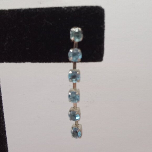 Vintage Blue Dangle Earrings Elegant Linear Design - Picture 3 of 6